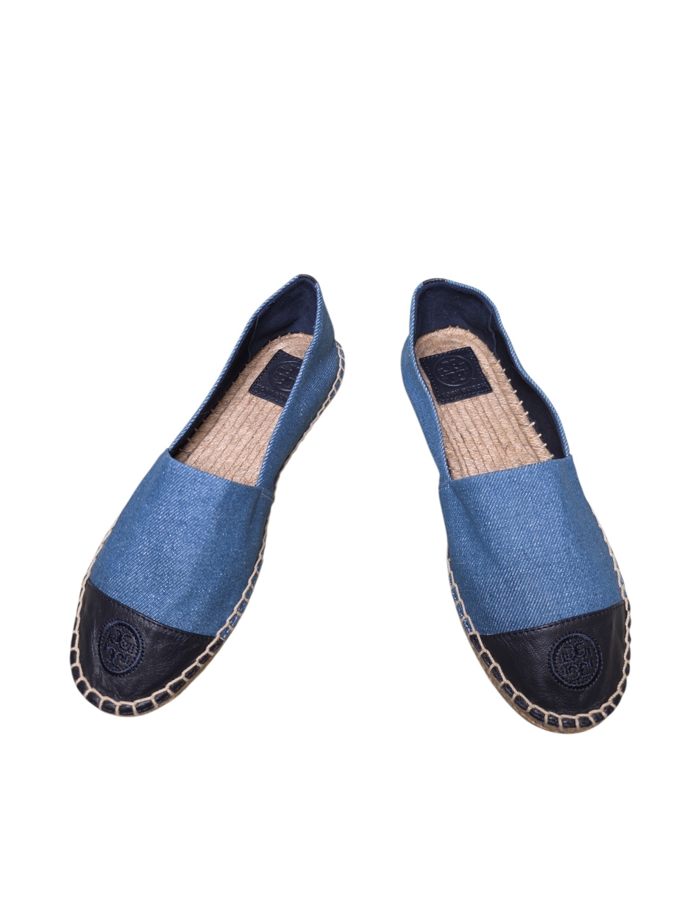 Tory Burch Color Block Espadrille Flats Denim Chambray Navy, 8 New No Box.